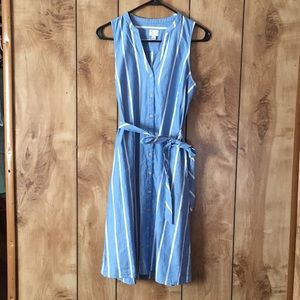 Women’s blue and white, striped, button up dress